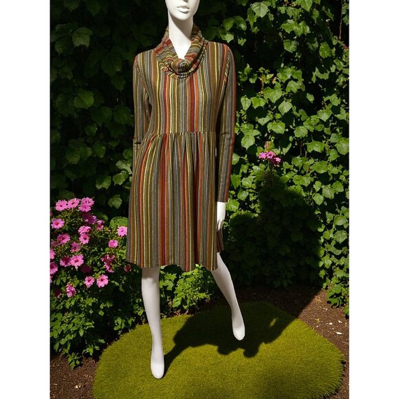 Lingam Barcelona Babydoll Sweater Dress XL Cowl Neck Pockets Retro Mod Spain - Picture 1 of 8